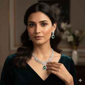 Elegante conjunto de collar de latón para mujer con diseño elegante, joyería ligera y brillo duradero para fiestas y uso casual, procedente de la India. - Product Image 1