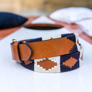 Ceinture Polo - Pampa Cross - Bleu marine/bleu clair - Ceintures de sport personnalisées en cuir pleine fleur pour garçons - Cuir véritable gaufré - Équitation - Product Image 1