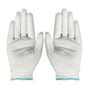 Gant de golf respirant en cuir véritable blanc et turquoise avec design en maille, fermeture à enfiler, unisexe, pour le sport - Product Image 3