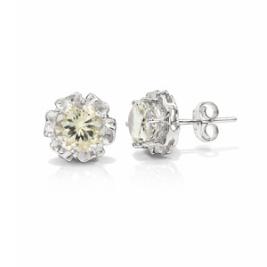 Pendientes de botón de plata de ley 925 con diseño de flor tallada en aguamarina amarilla, chapados en oro de rodio, de Ishime Jewels - Product Image 3