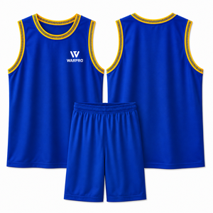 Ensemble débardeur et short sans manches bleu unisexe WARPRO, en polyester respirant, pour le basketball, toutes saisons - Product Image 1