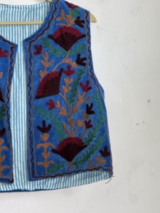 Blue Handmade Suzani Embroidered <b>Vest</b> for Women - Product Image 3