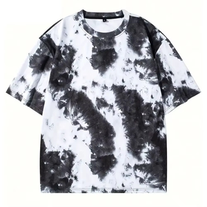 Men's <b>Tie</b>-Dye Short Sleeve O-Neck Casual T-Shirt Oversized <b>Knitted</b> Regular Fit With Pattern - Product Image 1