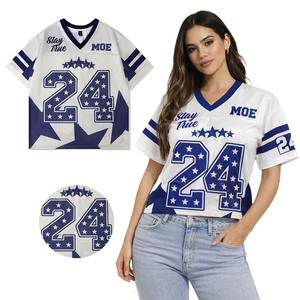 Camiseta Deportiva de Fútbol Americano Estilo Streetwear, Sublimada con Estampado de Estrellas, Cuello en V, Talla Grande, Estilo Y2K, para Mujer, Hip Hop - Product Image 1