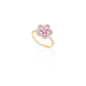 18K White Gold Natural Pink Sapphire Cherry Blossom Flower Ring Resizable Wedding Band - Product Image 3