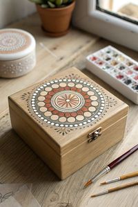 Custom Hand Painted Wooden Gift <b>Box</b>, Artisan Decorative Storage Case for Jewelry, <b>Keepsakes</b>, Wedding Return Gifts & Festive Pack - Product Image 1