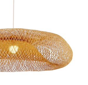 Creative Rounded Oval Design Natural Bamboo Lampshade Handmade Woven Ceiling Pendant <b>Light</b> <b>Fixture</b> <b>Rustic</b> Chandelier - Product Image 3