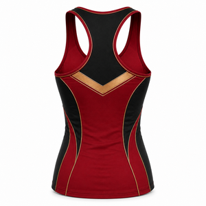 MEGAMAPLE Racerback Crew Neck High Waist <b>Crop</b> <b>Top</b> Yoga Tank <b>Top</b> <b>Red</b> Black Gold Contrast Binding Quick Dry Seamless Polyester - Product Image 2