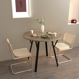 Modern 35.43 Inch <b>Round</b> Dining <b>Table</b> <b>Small</b> Kitchen <b>Table</b> with Metal Black Legs for 2-4 People Brown Finish for the Dining Room - Product Image 4