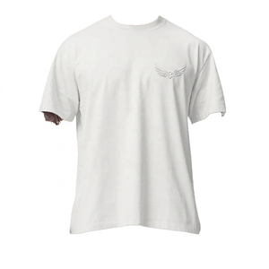 เสื้อยืดแขนสั้นสีขาวสำหรับผู้ชาย พร้อมโลโก้ปีกนูน ทรงปกติ คอกลม สไตล์ลำลอง ผ้าเจอร์ซีย์คอตตอน 100% - Product Image 1