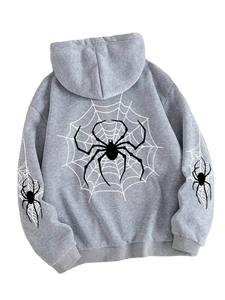 Sweat à capuche thermique à cordon de serrage avec poche kangourou et imprimé toile d'araignée, très populaire - Product Image 3