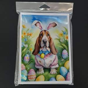 Whimsical Basset Hound Easter Egg Hunt A7 Tarjetas de felicitación Paquete de 8 tarjetas de nota en blanco con sobres Tamaño 5x7 - Product Image 3