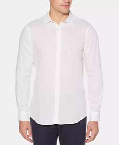 Chemise à manches retroussées en lin uni pour hommes | Perry Ellis - Product Image 3