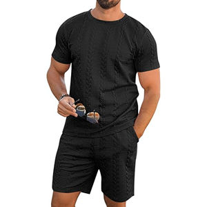 Men Casual Summer Fitness Outfit <b>Set</b> with <b>Knitted</b> Short Sleeve Tee and Shorts Breathable Lightweight for Training 2027 - Product Image 4