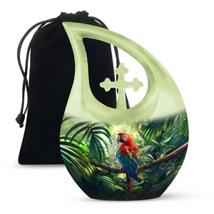 <b>Large</b> Green Tear Drop Chess Cremation Adult <b>Urn</b> for Human Ashes Decorative <b>Large</b> Cross Memorial <b>Urn</b> With Free Velvet Bag - Product Image 5