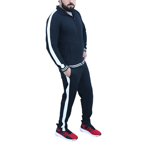 Men's <b>Black</b> Zip Up Tracksuit Set Stand Collar Jacket <b>And</b> Pants <b>White</b> <b>Stripe</b> Sporty Outfit - Product Image 2