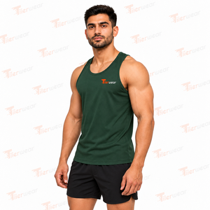 Camiseta sin mangas verde para hombre Tiierwear, cuello redondo, transpirable, de poliéster, para entrenamiento, gimnasio, con logo impreso en la parte delantera, informal, deportiva. - Product Image 2