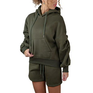 Conjunto de Sudadera con Capucha y Pantalones Cortos Minimalistas para Mujer, Logotipo Bordado Personalizado, Ropa Casual de Moda para Descansar, Marca Privada OEM ODM - Product Image 1