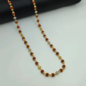 Traditional Rudraksha Gold <b>Mala</b> <b>Necklace</b> with Decorative Beads Elegant Daily Wear <b>Mala</b> <b>Necklace</b> Yoga Jewelry Religious - Product Image 1