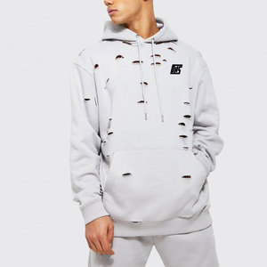 Sweats à capuche déchirés pour hommes, en mélange de coton doux, coupe décontractée, idéal pour le style urbain, la mode décontractée et les activités de plein air. - Product Image 1