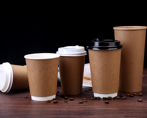 แก้วกระดาษรีไซเคิลพิมพ์โลโก้ได้ แก้วกาแฟกระดาษคราฟท์พร้อมฝาปิด แก้วแบบใช้ครั้งเดียวสำหรับเครื่องดื่มร้อน/เย็น - Product Image 4