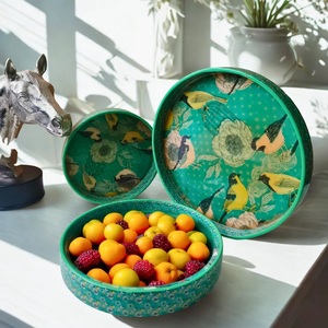 Juego de bandejas nido de MDF con estampado floral esmaltado para regalos de Navidad, decoración del hogar, desayuno, bodas y inauguración de casas. - Product Image 1