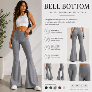 High Waist Flare <b>Pants</b> Women Gray Knitted Full Length Casual Solid Color Elastic Waist Breathable Regular Fit Spring Style - Product Image 5