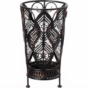 Antique Bronze Metal Umbrella Stand Holder With Removable Drip <b>Tray</b> Decorative Wrought Iron Umbrella Rack For Entryway Hallway - Product Image 1