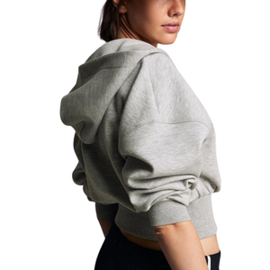 Custom Women's Cropped Full <b>Zip</b> Hoodie Oversized Fleece Drop Shoulder <b>Hooded</b> Sweatshirt Casual Streetwear OEM ODM - Product Image 2