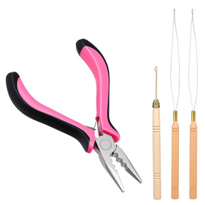 Pince professionnelle pour extensions capillaires, kit d'outils pour extensions à perles, pince micro-anneaux en acier inoxydable à 3 trous, enfileur de boucles, crochet de tirage - Product Image 1