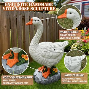 Grande Statua di Oca in Resina Bianca da 20 Pollici, Figurina Decorativa Cygnus per Veranda, Giardino e Prato - Product Image 3