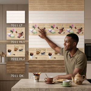 Azulejos de Pared Cerámicos con Acabado Brillante para Interiores de Cocina de Restaurante, Diseño Azul Cielo y Marrón, 250x375mm - Product Image 6
