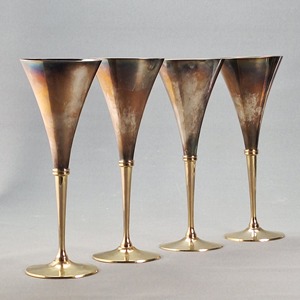 Handmade Gold Rimmed Metal <b>Goblets</b> Set Of 2 Wedding Occasion Vintage Brass Champagne Flutes - Product Image 2