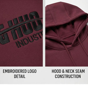 Custom Embroidery Logo <b>Burgundy</b> Color <b>Men's</b> <b>Hoodie</b> Side Zip Up Spacious Storage Pocket Skin Friendly Soft Touch Fabric <b>Hoodie</b> - Product Image 6