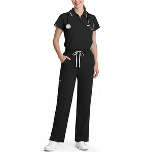 Ensemble de blouses médicales noires personnalisées pour femmes, en polyester tissé, pantalon et haut d'uniforme d'hôpital, vêtements de travail pour infirmières - Product Image 3