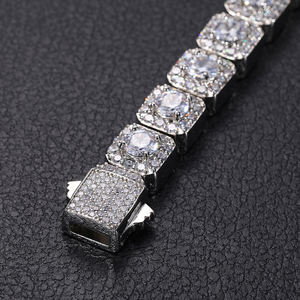 Pulsera de Plata 925 de Lujo con Diamantes, Corte Brillante Redondo, Engaste Pavé, Eslabones Geométricos, Unisex, para Uso Diario - Product Image 3