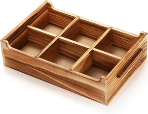 Plateau de rangement en bois pour thé, organiseur en bambou avec compartiments, présentoir de comptoir pour sachets de thé dans la cuisine ou le café - Product Image 5