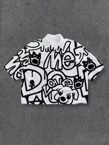 T-shirt imprimé graphique épais, style urbain vintage, coupe oversize et carrée, col rond, entièrement imprimé, coupe courte - Product Image 4