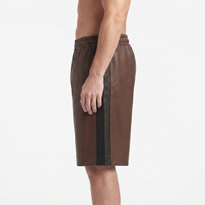 High Quality PU <b>Leather</b> Oversize Men's Summer <b>Shorts</b> Elastic Waist Solid Loose Fit with Side Pockets - Product Image 3