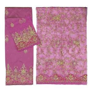 Simply Stunning Eco-Friendly Fashion Nigerian Purple George Wrapper 100% <b>Polyester</b> Customized Color Hand Beaded Stone Cut-Work - Product Image 5