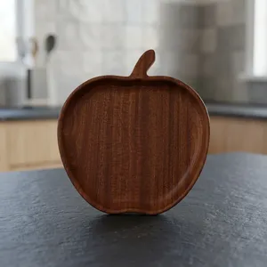 Plateau de service en bois en forme de pomme avec poignée, fait main, en forme de fruit, pour servir des collations, des desserts, des dîners - Product Image 4