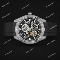 Montre Sport Squelette en Cristal Argenté avec Bracelet Noir, Cadran à Engrenages Automatiques, Montre de Luxe Tendance pour Homme, Cadeau Moderne et Élégant