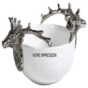 Cubo para Vino con Cabeza de Reno de Aluminio Pulido, Ecológico, Minimalista, Hecho a Mano en India, Tazón de Metal Blanco de Lujo con Asa - Product Image 1