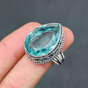Magnifique bague tendance en topaze bleue, en argent sterling 925 massif, bijoux faits à la main, vente en gros directe usine - Product Image 1