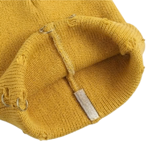 Venta al por mayor directa de fábrica: Gorro de invierno de punto acanalado perforado con diseño personalizado, estilo Hip Hop Skater desgastado con alfileres de seguridad - Product Image 5