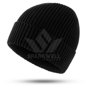 Gorro de Punto Acrílico Negro Unisex, 100% Acrílico, Cálido para Invierno, Informal, para Adultos, 56-58CM - Product Image 3