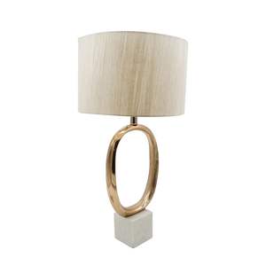 D14x28.5 Oval Shape Cut Out Metal Table <b>Lamp</b> with <b>Cream</b> Linen <b>Shade</b> Elegant Table <b>Lamps</b> - Product Image 2