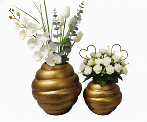 Antique Gold Ribbed Metal <b>Vase</b> <b>Set</b> Premium Eco-Friendly Wedding Home Decor for Modern Tabletop Use - Product Image 1