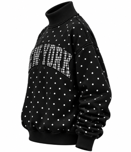 Sweat-shirt oversize à col montant pour femme avec logo personnalisé, imprimé gingham, lettres appliquées et patchwork, pull décontracté pour l'hiver - Product Image 1