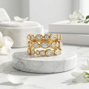 1.45CTW Round Pear Marquise Cut Bezel Set Multi Band Cluster <b>Statement</b> <b>Ring</b> - Product Image 2